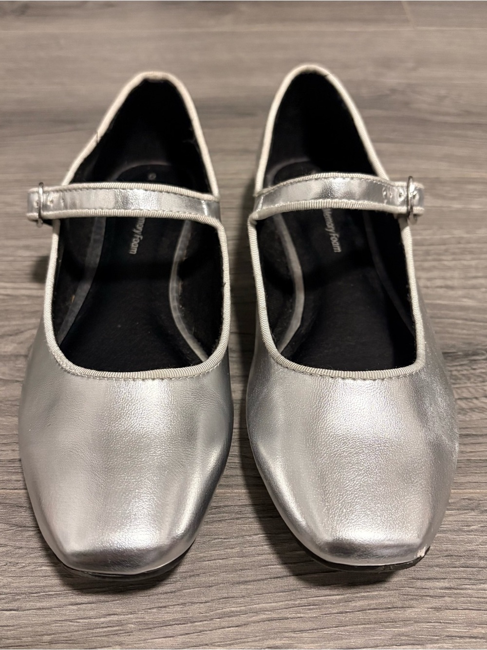 Time and Tru Silver Mary Jane Flats with Buckle Strap